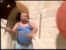 Fat guy hits a gong meme